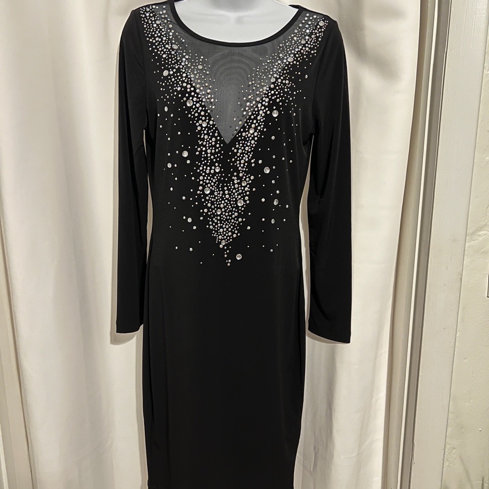 Venus Elegant Black Dress with Rhinestone Detailing